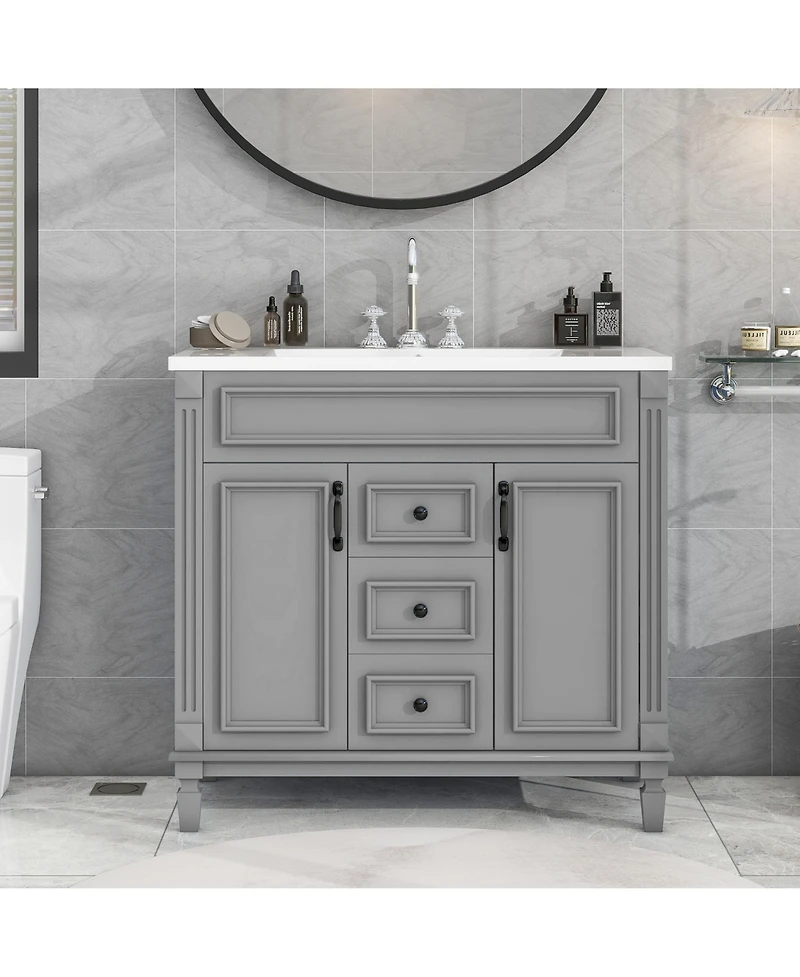 Lovmor 36inch Bathroom Vanity with Top Sink Modern Bathroom Storage Cabinet with 2 Soft Closing Doors and 2 Drawers Single Sink Bathroom Vanity