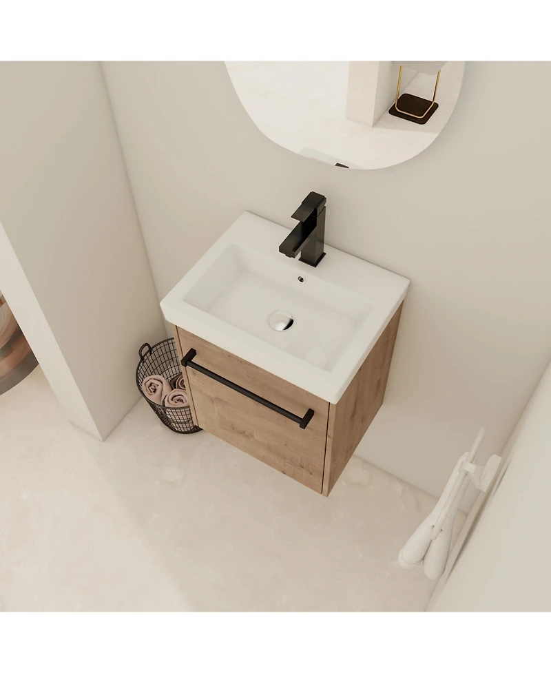 Lovmor Floating Wall Mounted Bathroom Vanity with Ceramic Sink SoftClose Cabinet Door For Small Bathroom