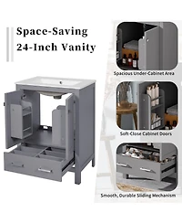 Lovmor Bathroom Vanity with Integrated Undermount Sink Divided Drawer for Versatile Storage