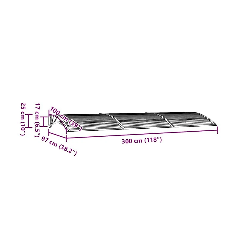 vidaXL Door Canopy Grey Polycarbonate, Abs, Aluminum 118.1 x 39.4 in
