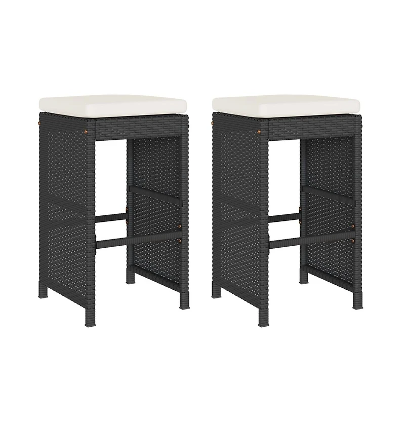 vidaXL Garden Bar Stool Set of 2 Black Poly Rattan, Powder-Coated Steel