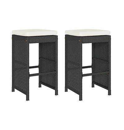vidaXL Garden Bar Stool Set of 2 Black Poly Rattan, Powder-Coated Steel