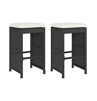 vidaXL Garden Bar Stool Set of 2 Black Poly Rattan, Powder-Coated Steel