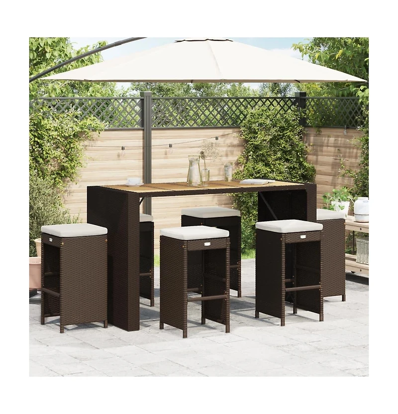 vidaXL Garden Bar Stool Set of 6 Brown Pe rattan Standard