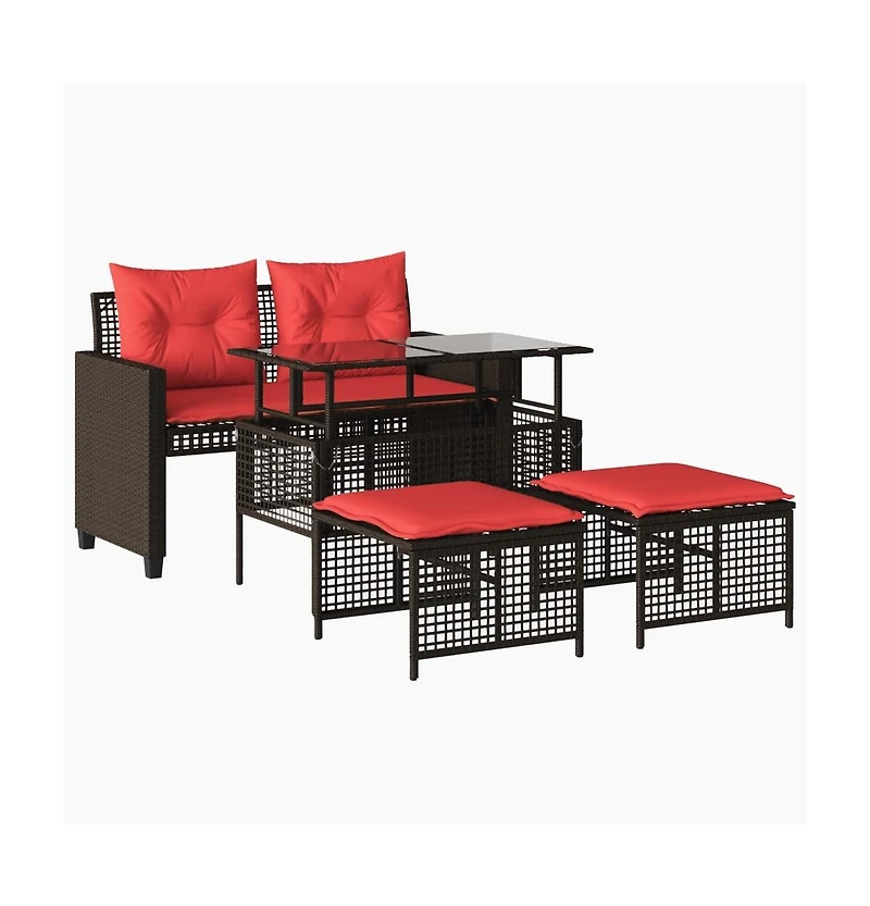 vidaXL 4 Piece Patio Sofa Set with Cushions Brown Poly Rattan Glass