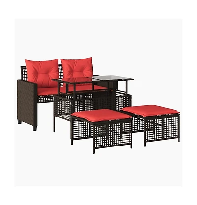 vidaXL 4 Piece Patio Sofa Set with Cushions Brown Poly Rattan Glass