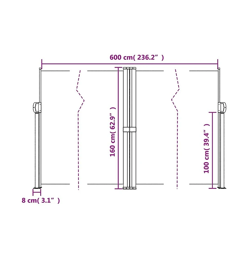 vidaXL Retractable Side Awning Anthracite 100% polyester with Pu coating
