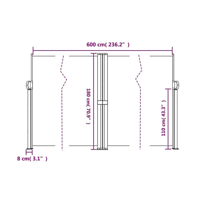 Retractable Side Awning Anthracite 100% polyester with Pu coating