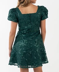 Rare Editions Girls 7-16 Soutache Short Sleeve A-Line Dress