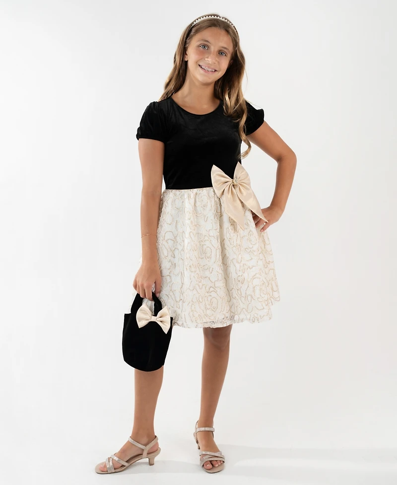 Rare Editions Girls 7-16 Puff Sleeve Lace Dress with Bow