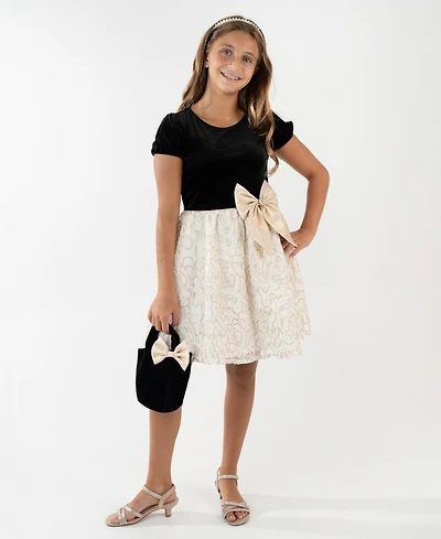 Rare Editions Girls 7-16 Puff Sleeve Lace Dress with Bow