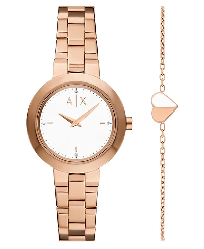 Armani Exchange Women's Two-Hand Rose Gold-Tone Stainless Steel Gift Set, 36mm