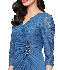 Alex Evenings Women's Lace-Bodice Cascade-Ruffle Gown