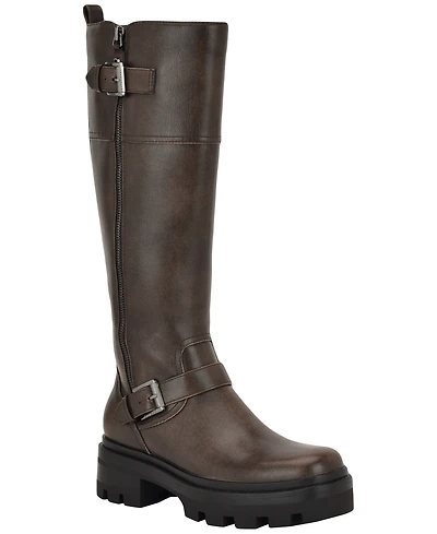 Guess Women's Lynnie Tall Buckle Moto Lug Sole Boots
