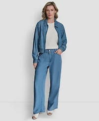 Dkny Women's Chambray Zip-Front Bomber Jacket