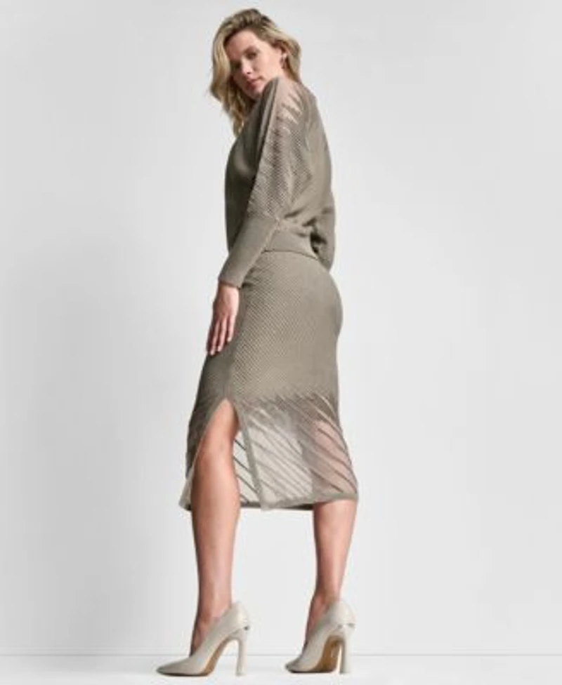 Dkny Womens Ribbed Knit Top Ribbed Midi Skirt