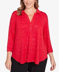 Ruby Rd. Plus Metallic Dew Drop Shirt Collar Top