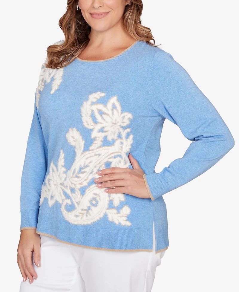 Ruby Rd. Plus Floral Paisley Eyelash Jacquard Sweater