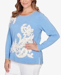 Ruby Rd. Plus Floral Paisley Eyelash Jacquard Sweater