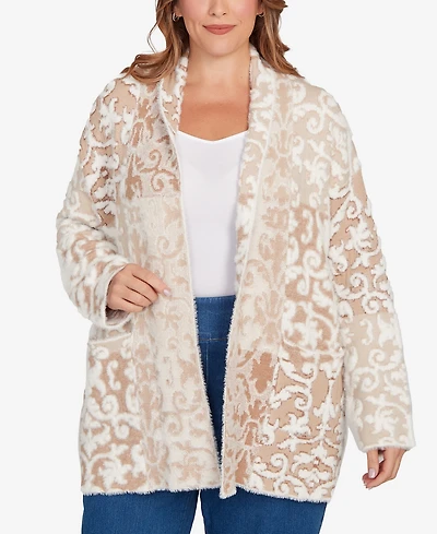 Ruby Rd. Plus Eyelash Scroll Jacquard Cardigan Sweater