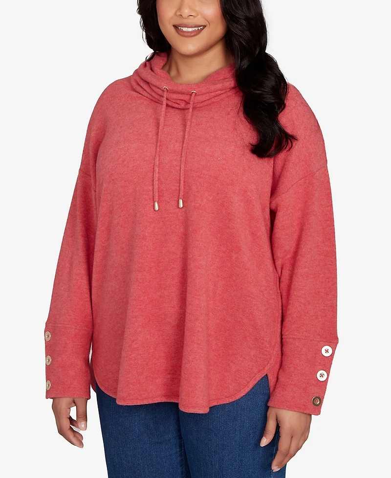 Ruby Rd. Plus Size Cowl Neck Cozy Hatchi Drawstring Top