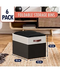 Ornavo Home 6 Pack Linen Fabric Kallax Storage Cube Bin with Faux Leather Handles