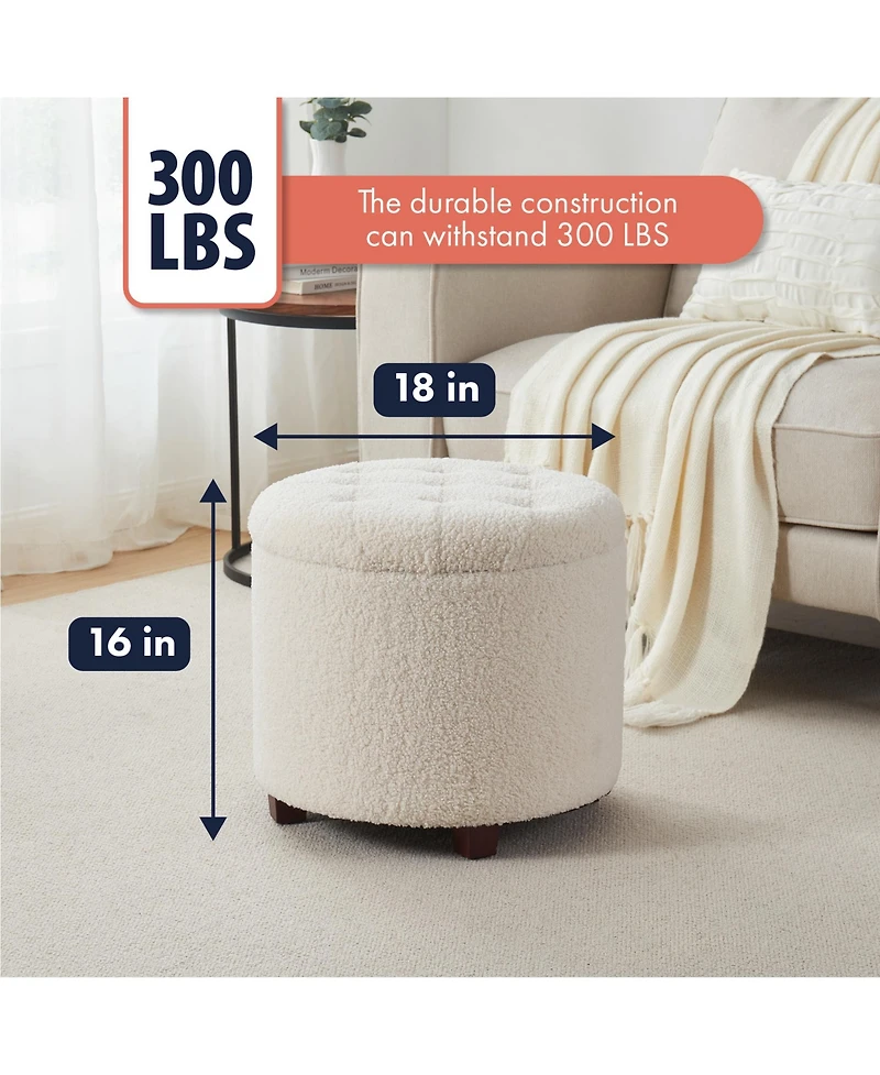 Ornavo Home Donovan Round Tufted Boucle Storage Ottoman - White