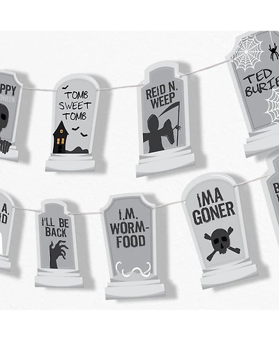 Graveyard Tombstones Garland Banner, 30 Feet of Cord, 15 Paper Headstones Shapes