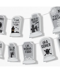 Graveyard Tombstones Garland Banner, 30 Feet of Cord, 15 Paper Headstones Shapes