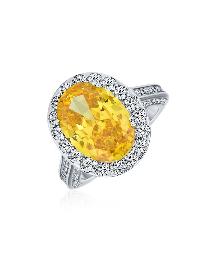 Bling Jewelry 6CT Yellow Oval Cz Halo Statement Ring Sterling Silver with Pave Band