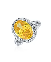 Bling Jewelry 6CT Yellow Oval Cz Halo Statement Ring Sterling Silver with Pave Band