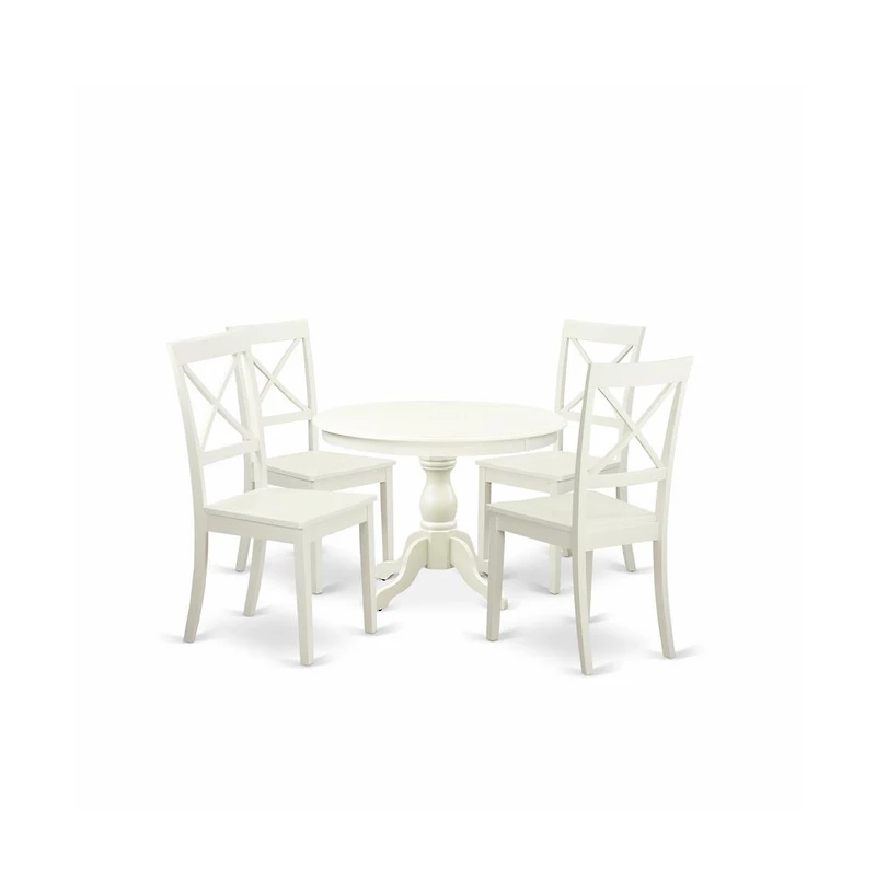 East West Furniture 5 Piece Kitchen Set - Linen White Breakfast Table and 4 Linen White Chairs for Dining Room with X-Back - Linen White Finish