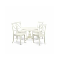 East West Furniture 5 Piece Kitchen Set - Linen White Breakfast Table and 4 Linen White Chairs for Dining Room with X-Back - Linen White Finish
