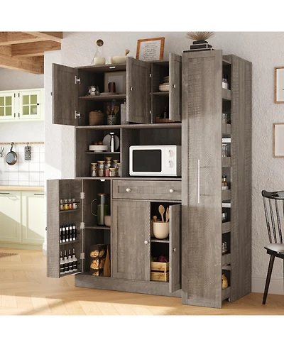 Streamdale Furniture Buffet with Hutch, Kitchen Pantry Storage Cabinet - Brown