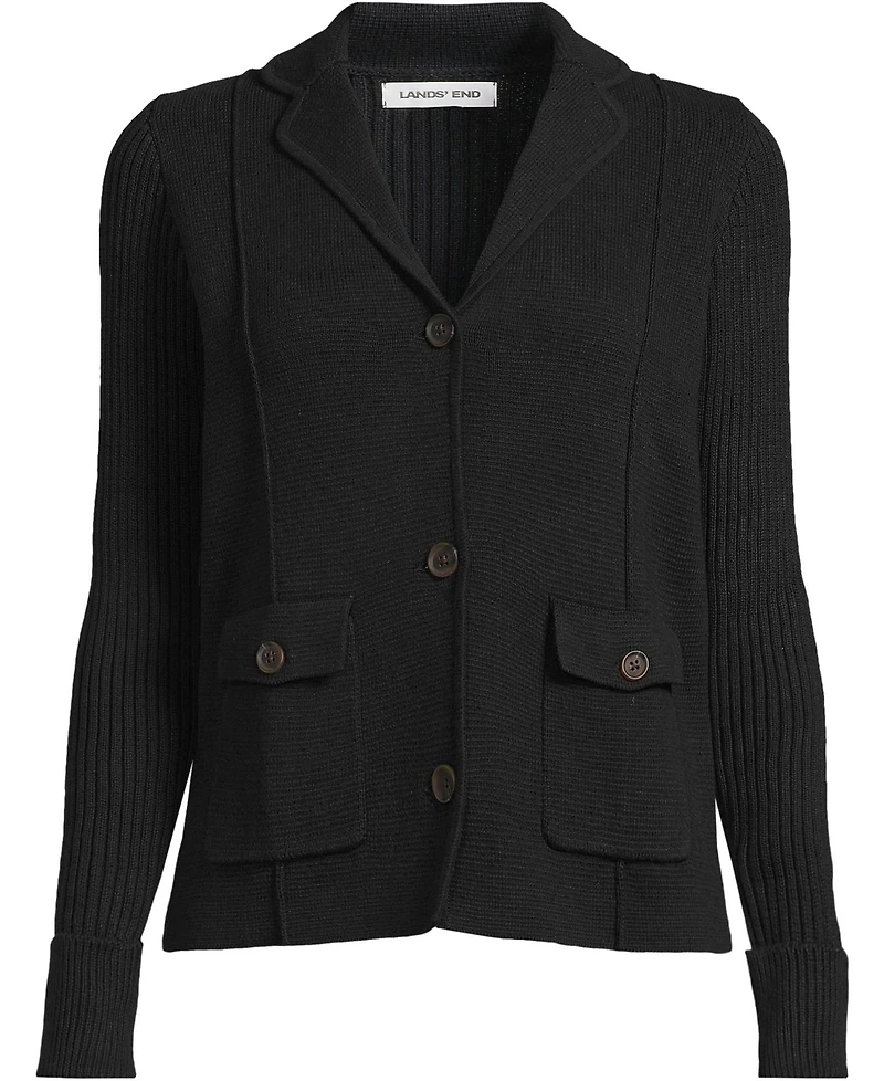 Lands' End Women's Drifter Ribbed Collared Blazer Sweater
