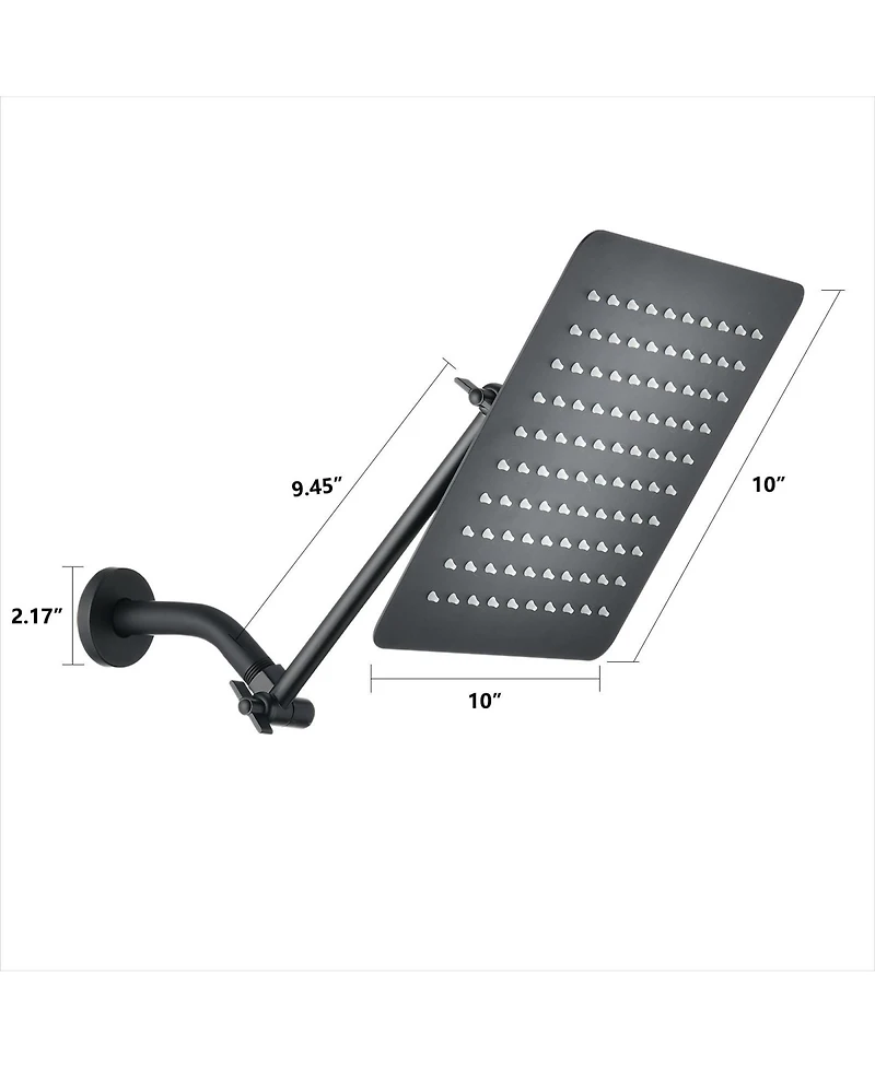 Rainsken 10" Square Rainfall & High Pressure Stainless Steel Bath Shower Head Matte Black
