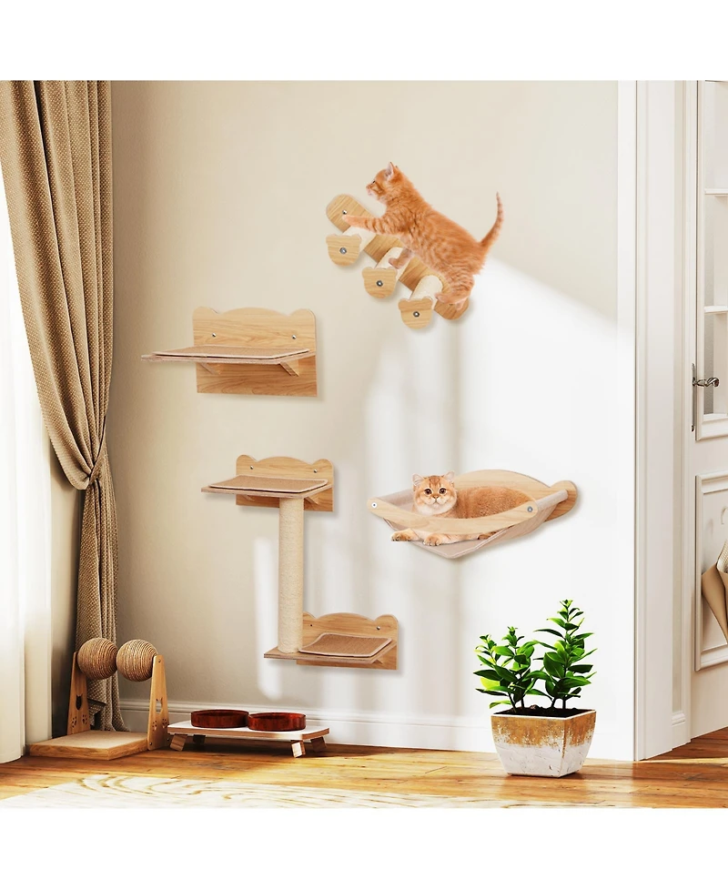 Gymax Cat Wall Shelves w/ Hammock 2-step Cat Tree Perch Non-slip Carpet Mat for Indoor