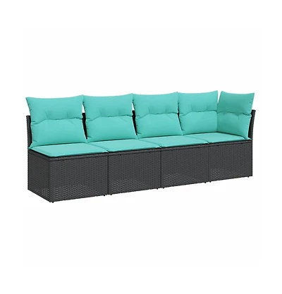 Garden Sofa Black Pe rattan 4-Seater Adjustable Feet
