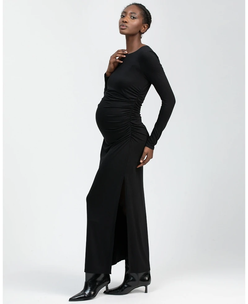 Pietro Brunelli Maternity Boat Neck Maxi Daphne Dress with Side Ruching