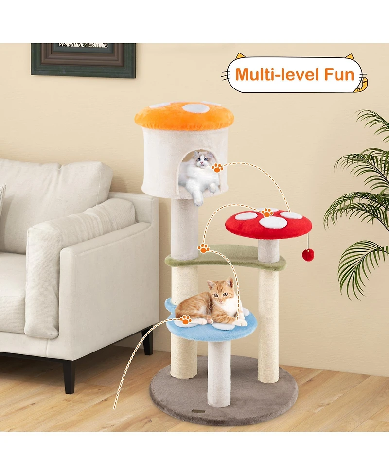 Gymax Cute Mushroom Cat Tree 48'' Tall Cat Tower w/ Sisal Scratching Posts Top Condo