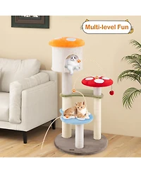 Gymax Cute Mushroom Cat Tree 48'' Tall Cat Tower w/ Sisal Scratching Posts Top Condo