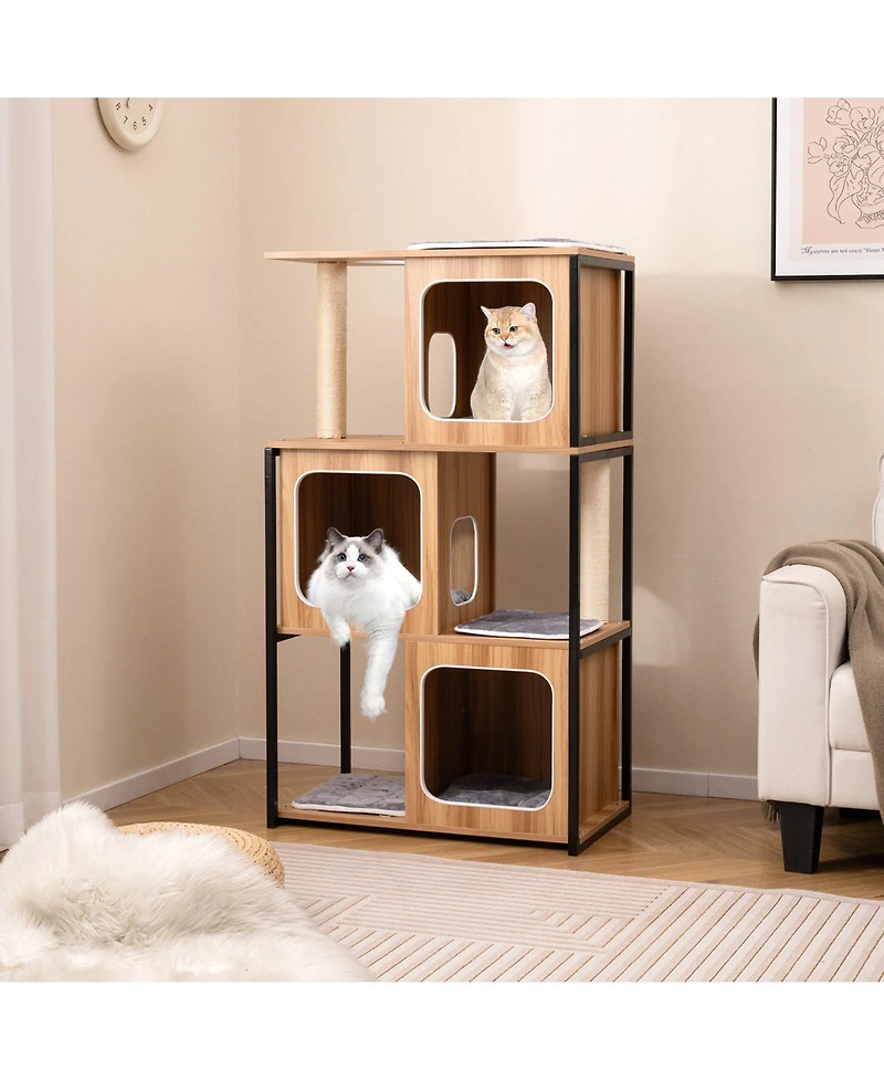 Gymax Modern Cat Tree for Indoor Kittens Cat Tower House w/ Metal Frame Large Platform