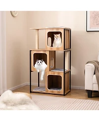 Gymax Modern Cat Tree for Indoor Kittens Cat Tower House w/ Metal Frame Large Platform