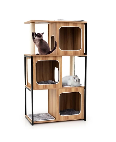 Gymax Modern Cat Tree for Indoor Kittens Cat Tower House w/ Metal Frame Large Platform