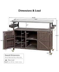Maison Boucle Outdoor Kitchen Island Cart with Storage, Solid Wood Bbq Grill Station Stainless Steel Top, Spice Rack & Towel Bar-Maison