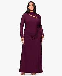 Betsy & Adam Plus Long-Sleeve Asymmetrical Neck Ballgown