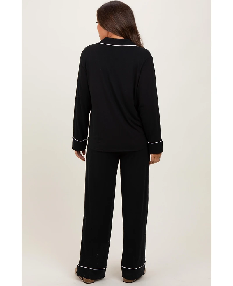 Pinkblush Maternity Black Button Down Top Wide Leg Pant Pajama Set