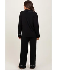 Pinkblush Maternity Black Button Down Top Wide Leg Pant Pajama Set