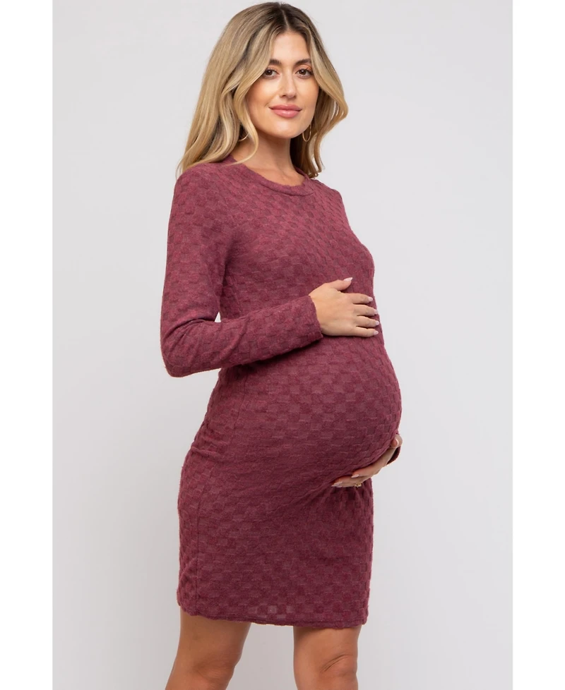 Pinkblush Maternity Burgundy Soft Brushed Knit Long Sleeve Dress