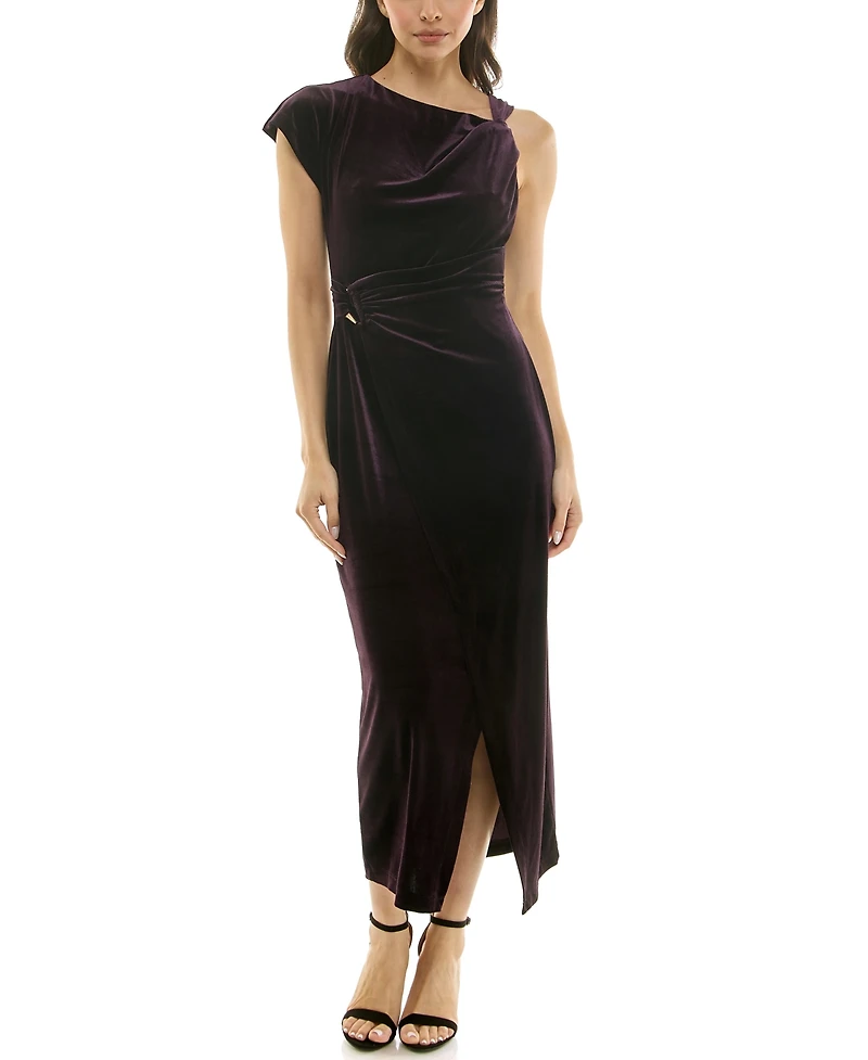 Taylor Women's Asymmetrical Midi Velvet Dress